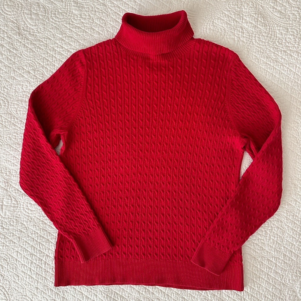 Lands End Sweater Women's Medium Petite Cable Knit Turtleneck Long Sleeve